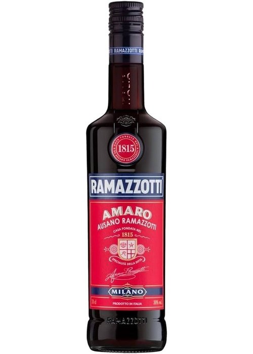 Amaro Ramazzotti 700ml Italian herbal liqueur bottle with red label and blue neck band