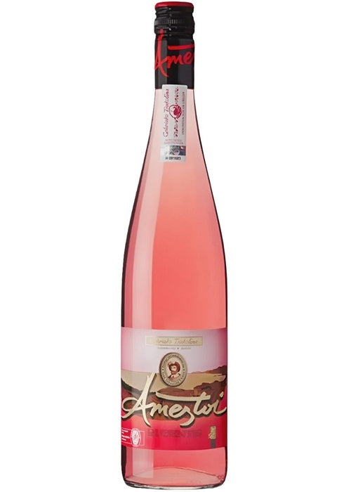 Ameztoi Rubentis Txacoli pale salmon-pink rosé wine bottle with black screw cap