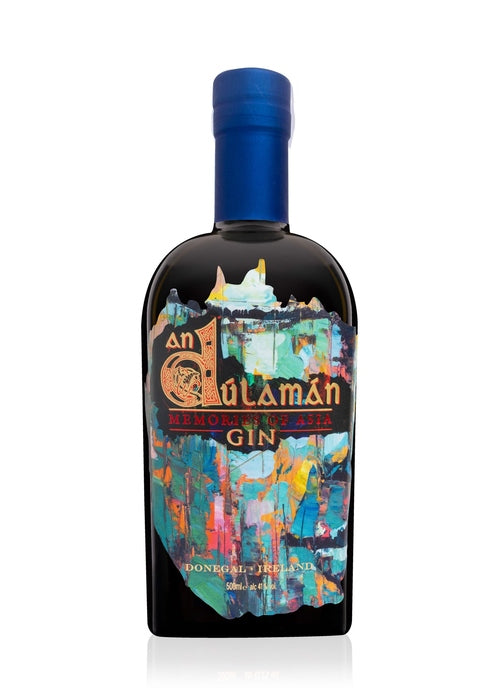 An Dúlamán Memories of Asia 500ml Irish Maritime Gin bottle with multicolored paint-splatter label