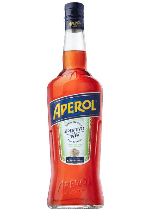 Aperol 700ml bright orange Italian aperitif liqueur bottle with blue label and black cap