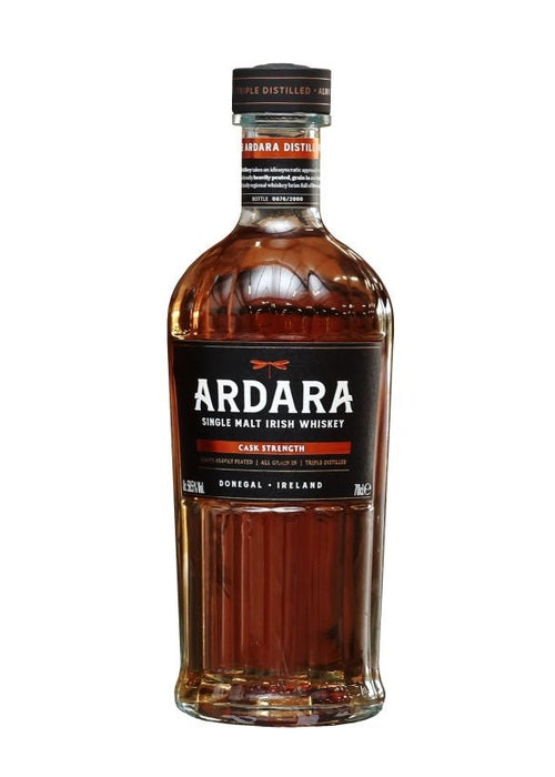 Ardara Peated Cask Strength Single Malt Irish Whiskey 700ML bottle with black label and amber liquid