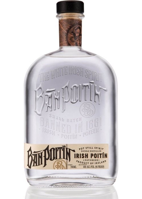 Ban Poitin 700ml Irish poitin bottle with brown paper label and cork neck