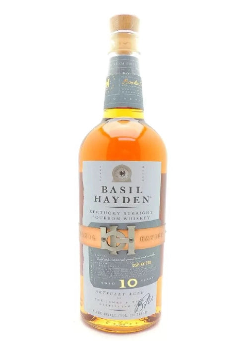 Basil Hayden 10 Year Old Kentucky Straight Bourbon Whiskey 750ML bottle with amber liquid and gray label