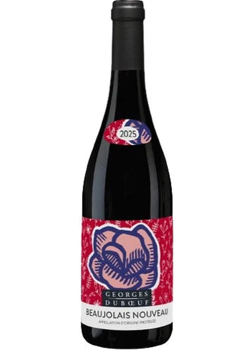Georges Duboeuf Beaujolais Nouveau 2025 red wine bottle with rose label