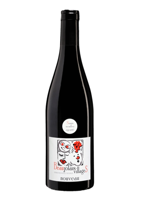 Beaujolais Villages Nouveau Didier Desvignes 2025 red wine bottle with cartoon label and no added sulfites