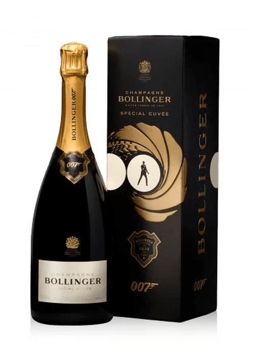 Bollinger 007 Limited Edition Special Cuvée champagne bottle and gift box with James Bond gun barrel logo