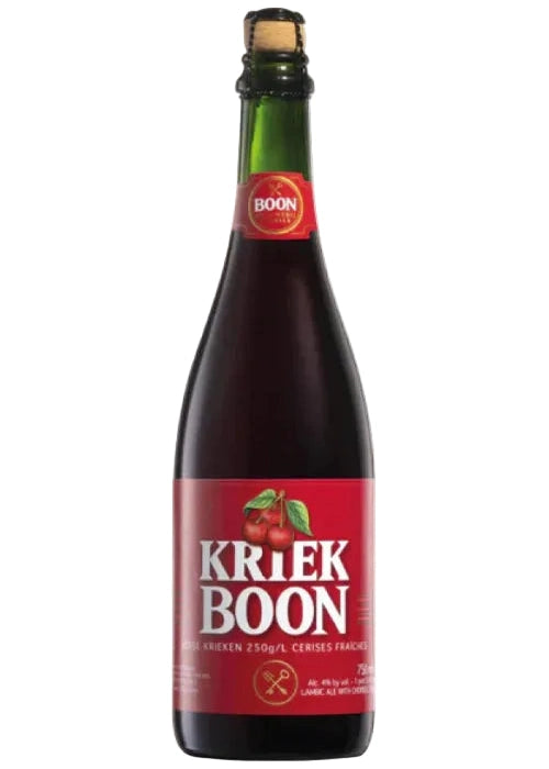 Boon Kriek 750mL Belgian sour cherry lambic beer in dark green glass bottle with cork stopper