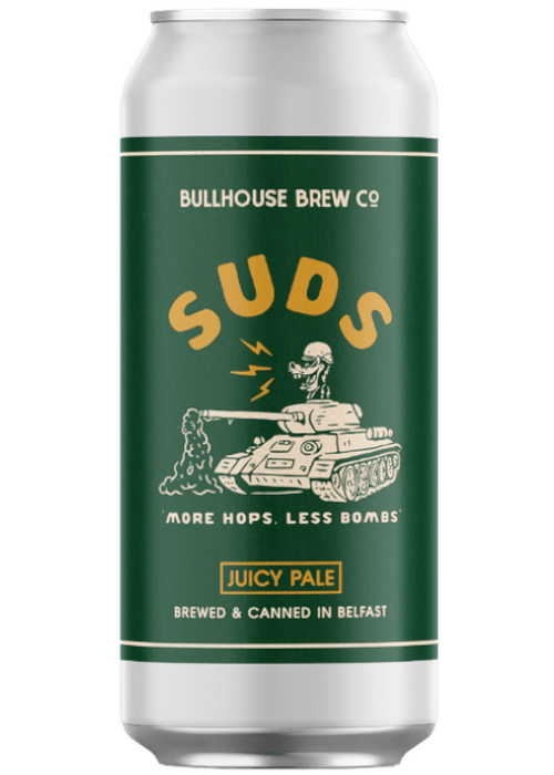 Bullhouse Suds Juicy Pale Ale 440ml can with green label and tank illustration