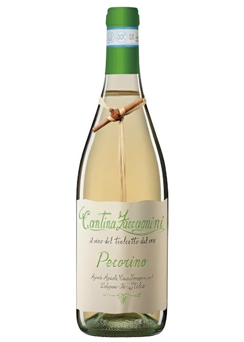 Cantina Zaccagnini Pecorino white wine bottle with wooden stick detail