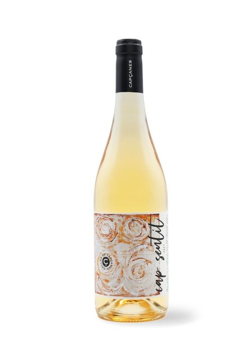 Cap Sentit orange wine bottle with golden-amber liquid and abstract label