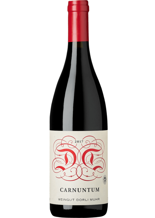 Carnuntum Dorli Muhr 2017 red wine bottle with cream label and red foil capsule