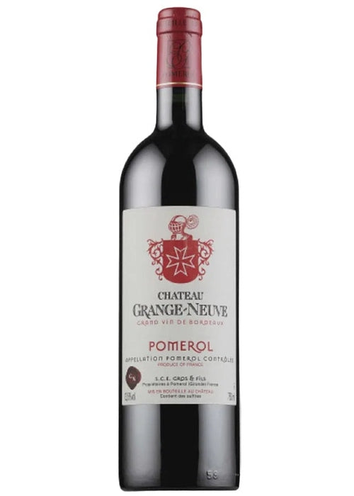 Chateau Grange-Neuve Pomerol red wine bottle with heraldic crest label