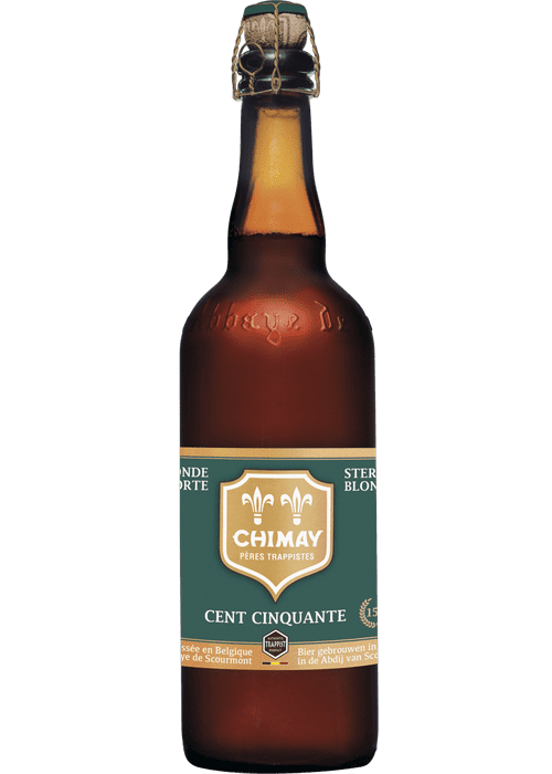 Chimay Green Cent Cinquante 750ML Belgian Trappist beer bottle with swing-top cap
