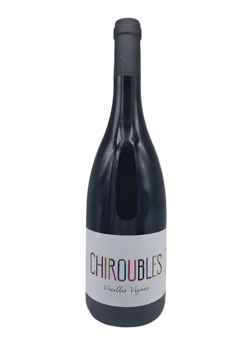 Chiroubles Karim Vionnet red wine bottle with colorful CHIROUBLES label and Vieilles Vignes text