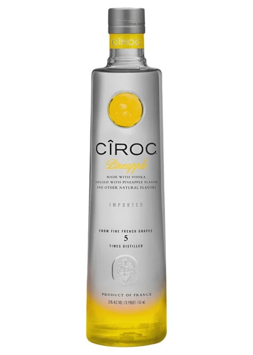 Ciroc Pineapple Vodka 700ml bottle with silver finish and yellow label