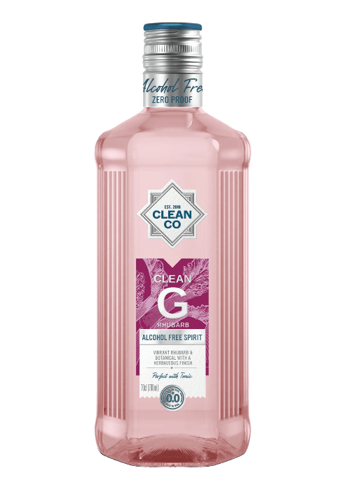 Clean Co Clean G Pink 700ml alcohol-free rhubarb gin spirit bottle
