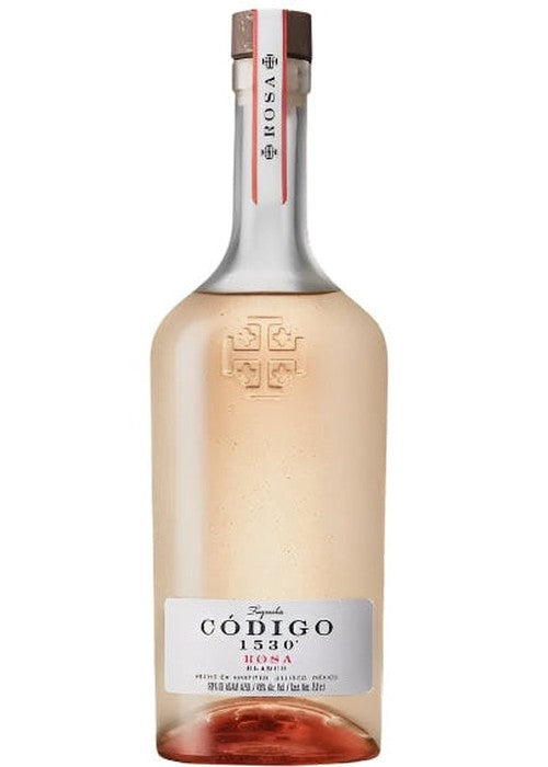 Codigo 1530 Rosa Blanco tequila bottle with pale pink liquid and white label