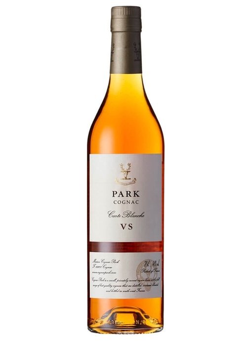 Cognac Park Carte Blanche VS 700ml amber cognac bottle with stag emblem