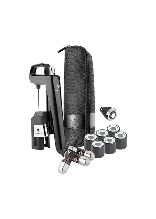 Coravin Six+ wine preservation system with carry case, adaptors, and argon capsules