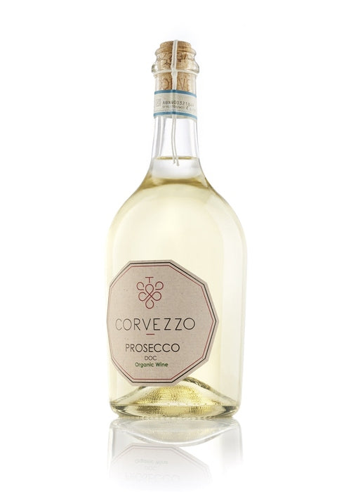 Corvezzo Organic Prosecco DOC sparkling wine bottle with pear and apple notes