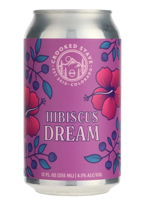 Crooked Stave Hibiscus Dream sour ale 355ml can with purple floral label
