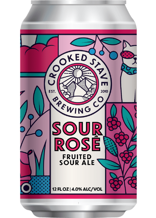 Crooked Stave Sour Rosé fruited sour ale can with raspberry and blueberry label