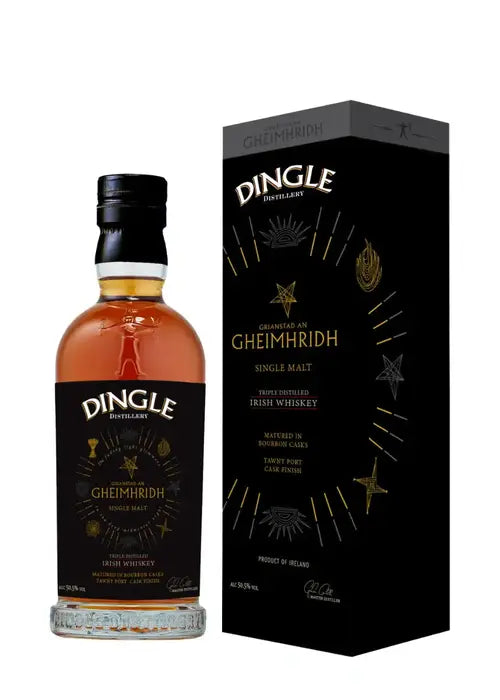 Dingle Gheimhridh Single Malt Irish Whiskey 50.5% ABV in black box with gold motifs