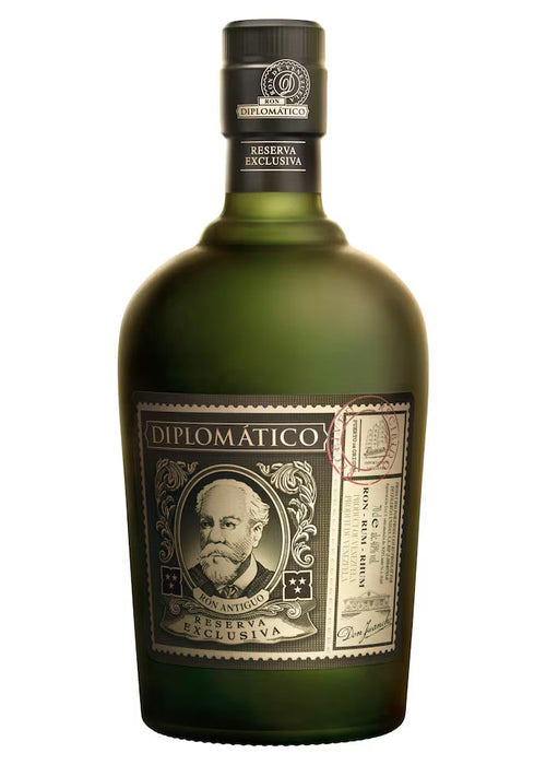 Diplomatico Reserva Exclusiva 700ml aged rum bottle with ornate black and gold label featuring Don Antiguo portrait