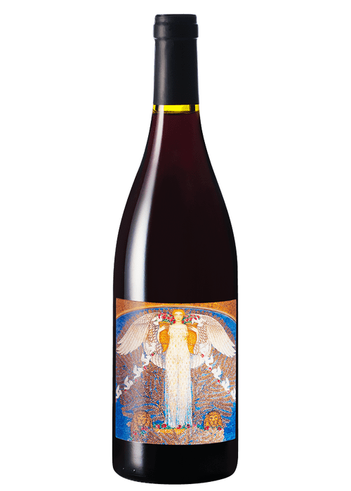 Domaine de L'Ecu Trinity red wine bottle with winged figure label illustration