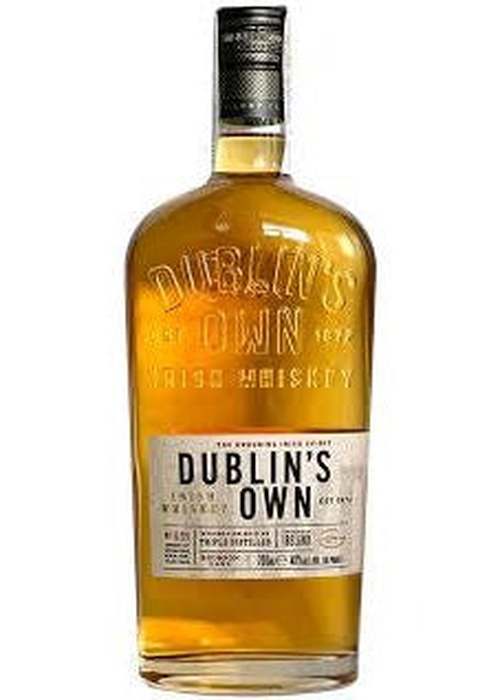 Dublin's Own Irish Whiskey 700ml bottle with golden amber liquid, triple distilled, 40% ABV