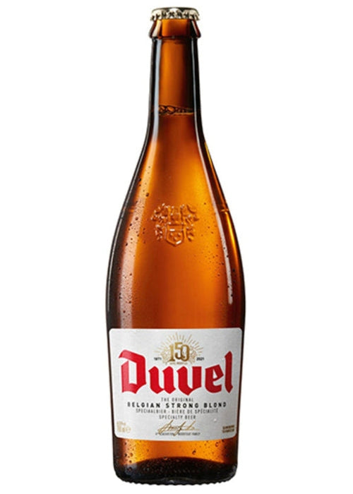Duvel 750ml Belgian Strong Golden Ale bottle with gold cap and red label