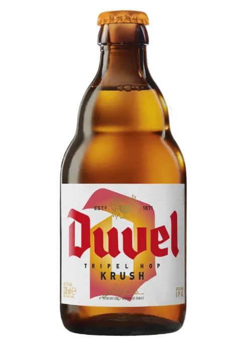 Duvel Triple Hop Krush 330ml Belgian IPA bottle with gold cap and red label