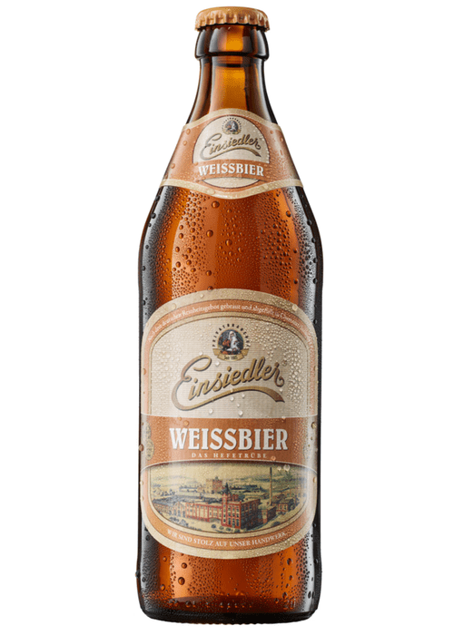 Chilled 500ml Einsiedler Weissbier wheat beer bottle with fruity aroma and German style