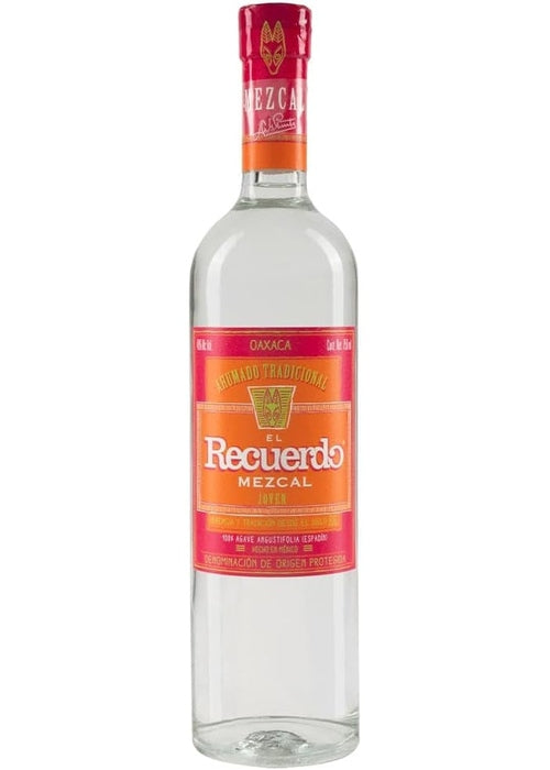 El Recuerdo Mezcal Joven 700ml bottle with red and orange Oaxaca label