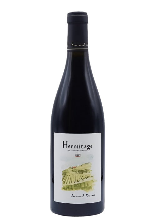 Emmanuel Darnaud Hermitage 2021 red wine bottle with vineyard label art