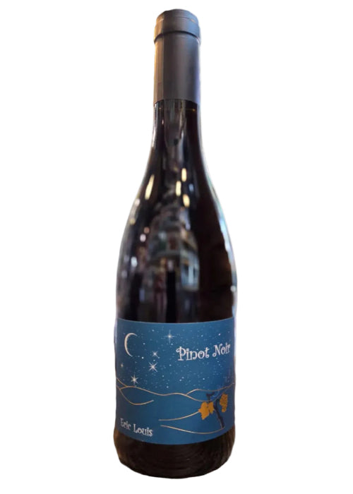 Eric Louis Pinot Noir red wine bottle with blue starry night label and silver foil capsule