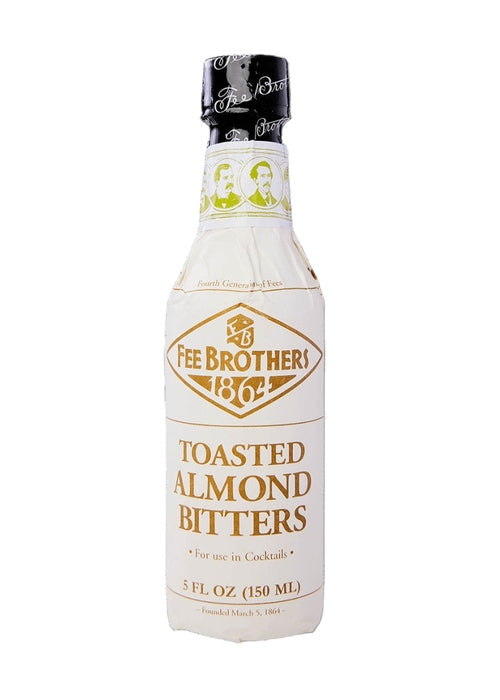 Fee Bros Toasted Almond Bitters 150ml bottle with amber liquid and cream label for tropical cocktails