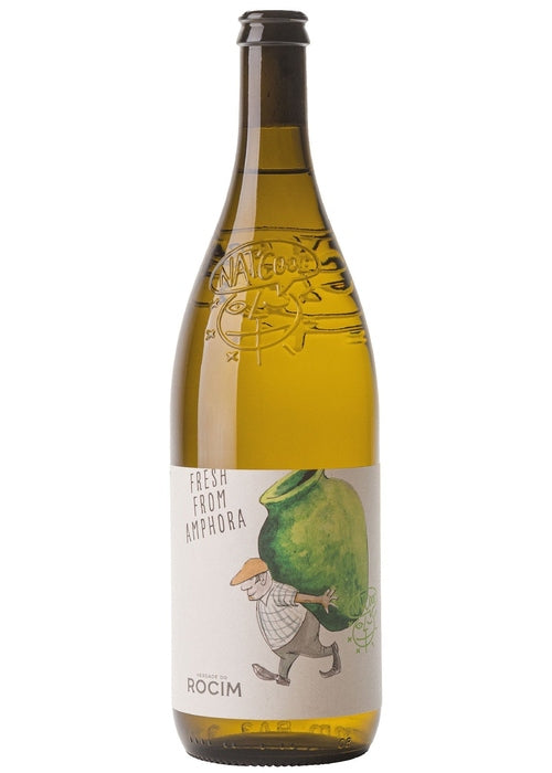 Herdade Do Rocim Fresh from Amphora 1L white wine bottle with golden liquid and amphora illustration label