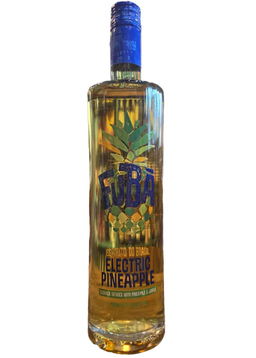 Fuba Electric Pineapple Cachaca 700ml bottle with pineapple label and golden liquid