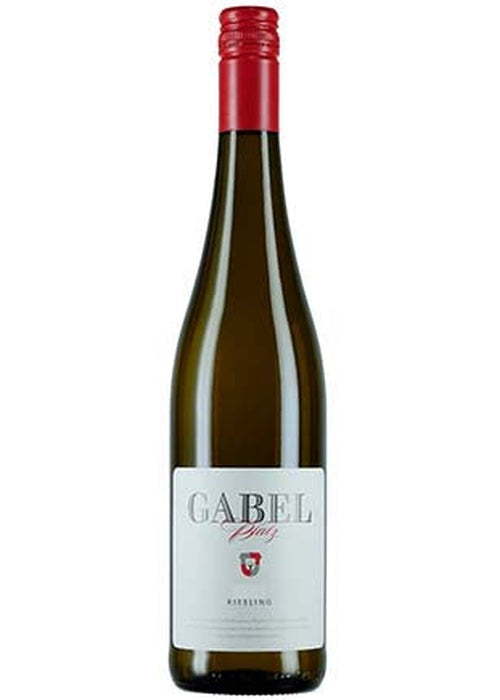 Gabel Pfalz Riesling white wine bottle with red screw cap and shield logo