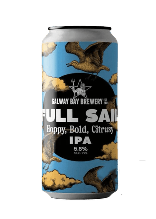 Galway Bay Full Sail IPA 440ml large can with blue label and star logo