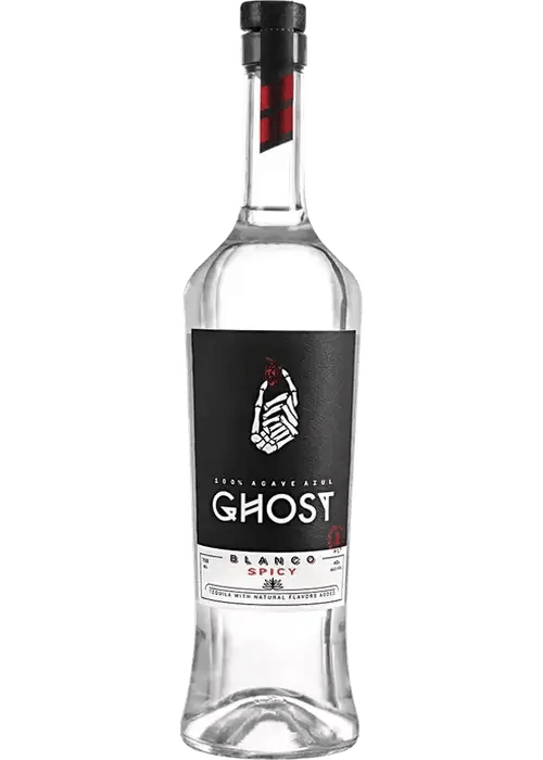 Ghost Tequila Spicy Blanco 700ml bottle with skeletal hand chili pepper label