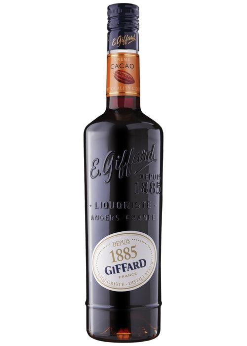 Giffard Crème de Cacao Brown 700ml dark glass liqueur bottle with gold label and cacao pod illustration