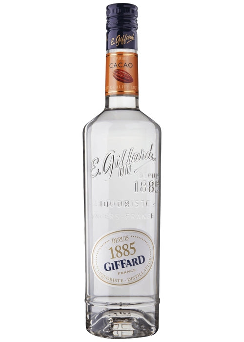Giffard Crème de Cacao White liqueur bottle with blue cap and gold seal