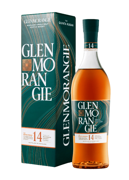 Glenmorangie Quinta Ruban 14 Year Old Scotch whisky bottle with dark teal packaging