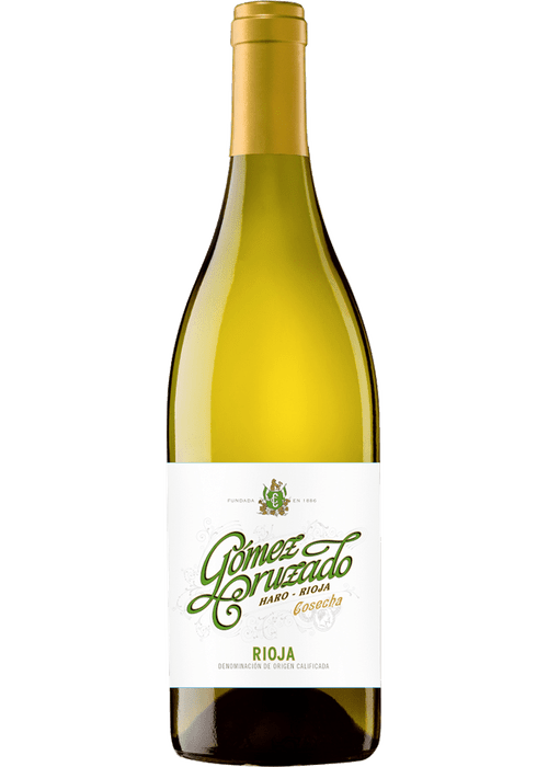 Gomez Cruzado Rioja Blanco white wine bottle with gold foil and green label