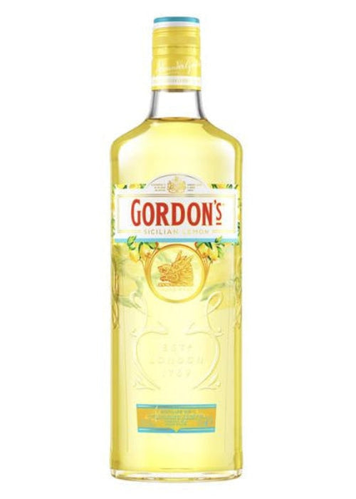 Gordon's Sicilian Lemon Gin 700ml bottle with pale yellow liquid and lemon label design