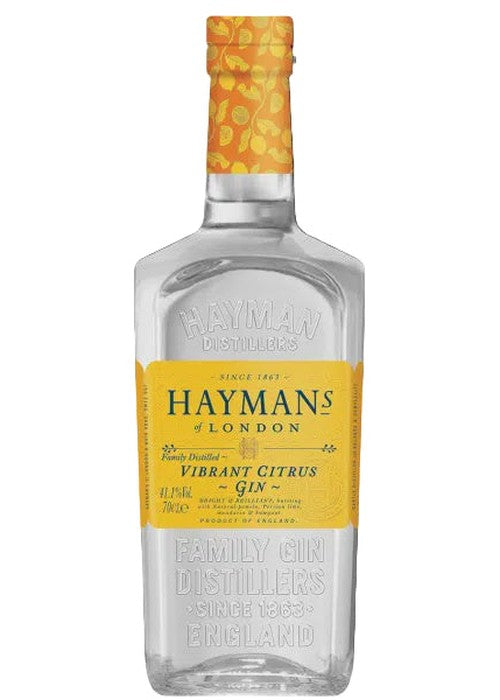 Hayman's Exotic Citrus Gin 700ml bottle with vibrant citrus label and orange neck band