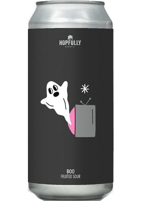 Hopfully Boo 440ML fruited sour beer can with ghost and retro TV design
