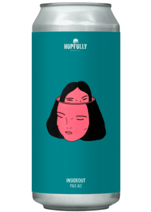 Hopfully Insideout Pale Ale 440ml silver can with teal label and split-face illustration